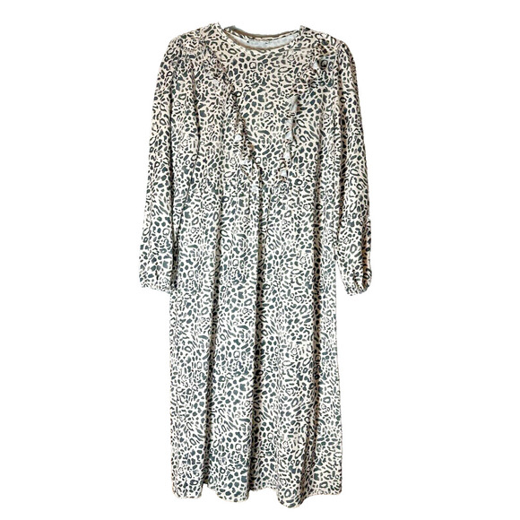 Zara Midi Dress Womens Sz S Oversized Sheath Balloon Sleeve Ruffle 90s Nostalgia - Picture 1 of 5